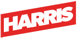 Logo HARRIS MEDIA (2024) CARRÉ ITALIQUE 160 Blanc